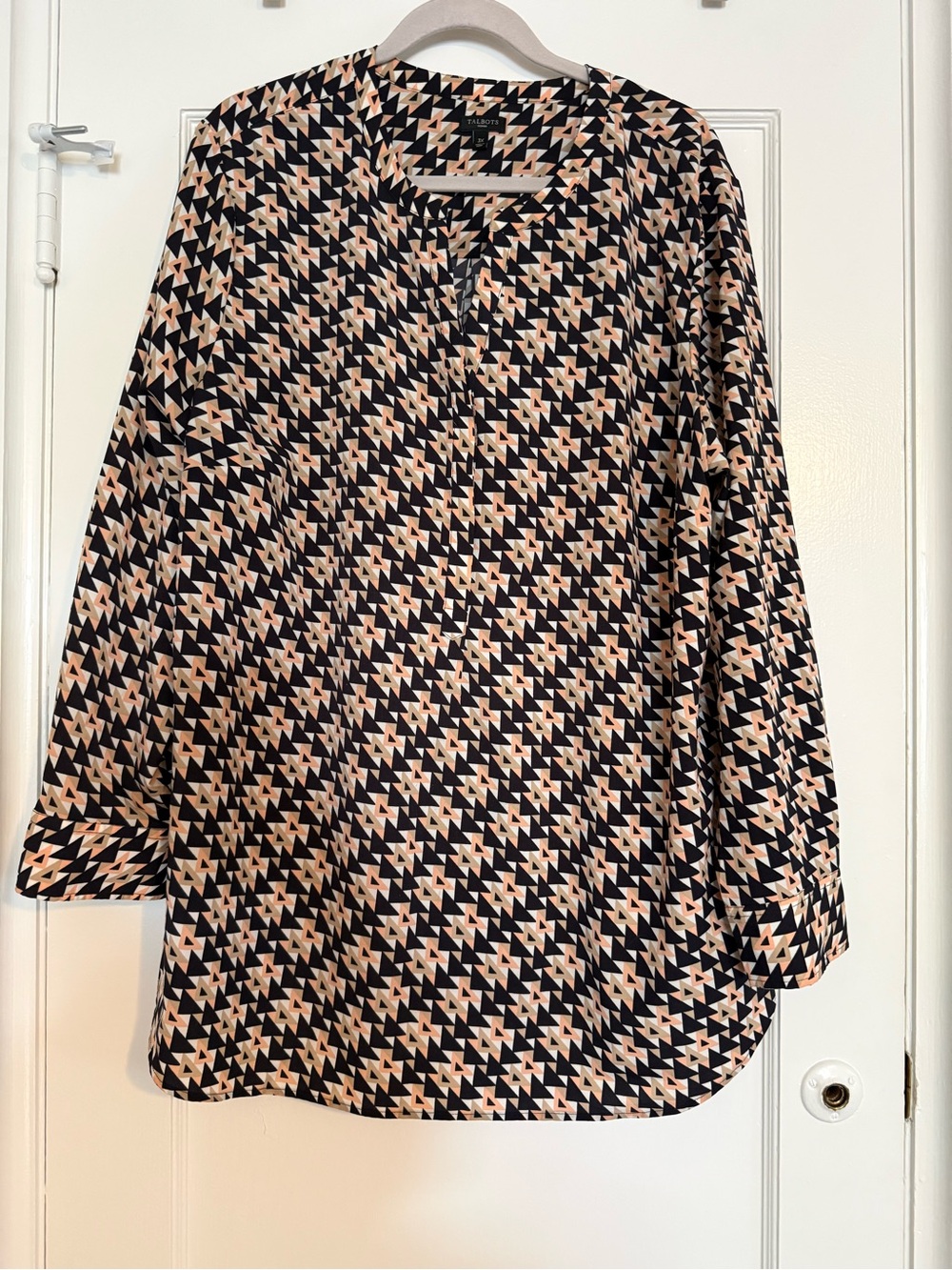 Talbots Black and Beige Geometric Top